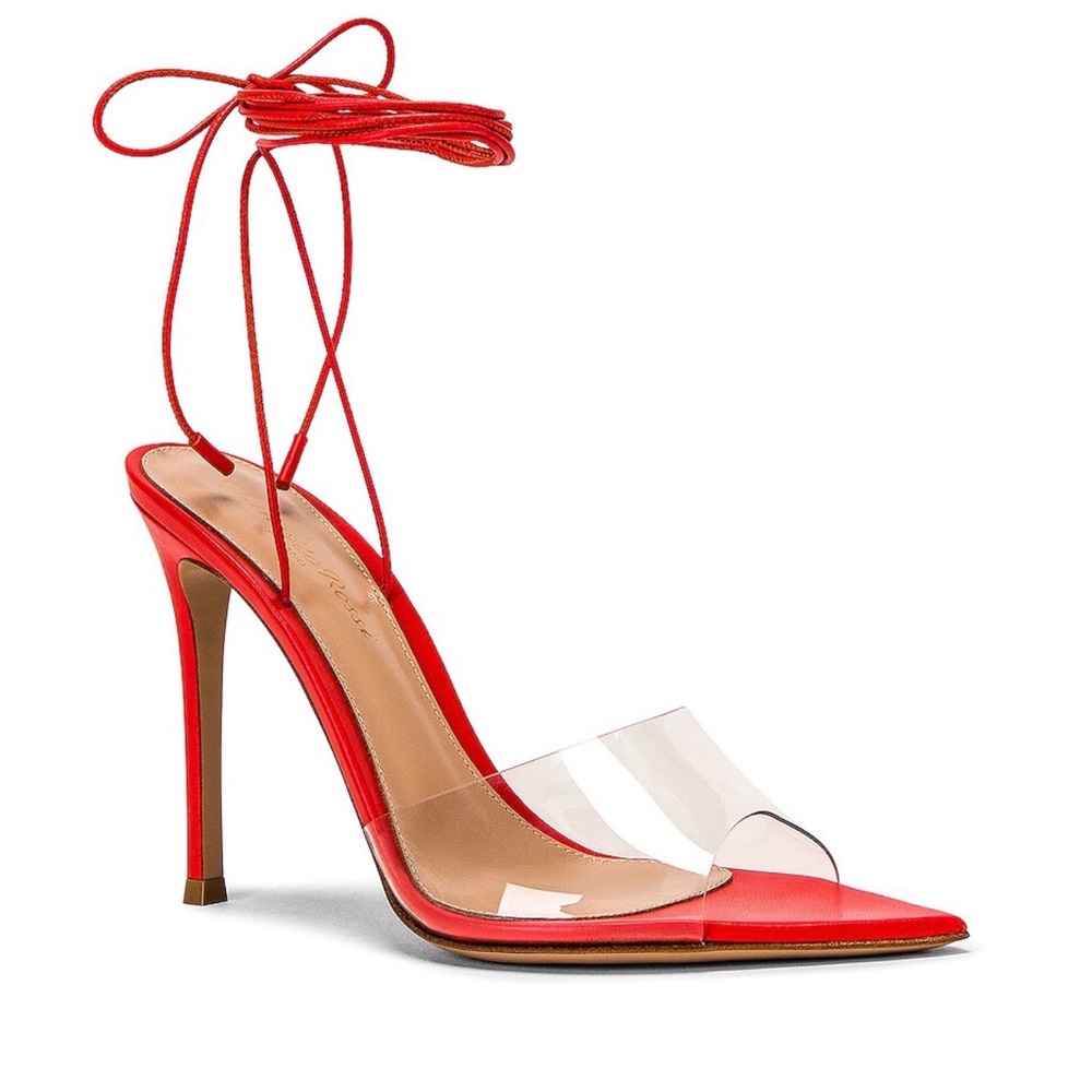 Gianvito Rossi SKYE Plexi Red Lace-Up Pointed Toe Stiletto